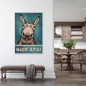 Toile imprimée avec motif animalier - Décoration murale amusante avec âne, toile encadrée blanche - Product Image 1