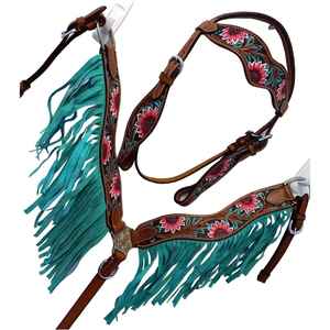 Ensemble de tack équestre léger en cuir véritable têtière usinée à la main et plaque de poitrine équipement d'équitation saisonnier - Product Image 1