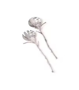 Ensemble de serveurs à salade de luxe ensemble de serveurs à salade en acier inoxydable avec poignée faite à la main à bout plat en argent rond élégant mignon - Product Image 3