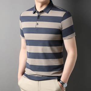 เสื้อโปโลผู้ชายแบบลำลองเสื้อกอล์ฟแขนสั้นลายทางสีฤดูร้อนงานตามสั่ง - Product Image 4