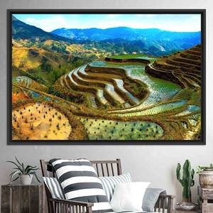 Superbe impression sur toile des terrasses de riz de Banaue aux Philippines : décoration murale, toile encadrée noire - Product Image 1