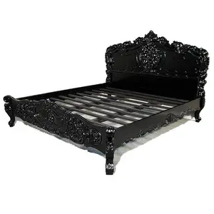 TH-H8371小屋床黑色雕刻实木带衬垫床头板