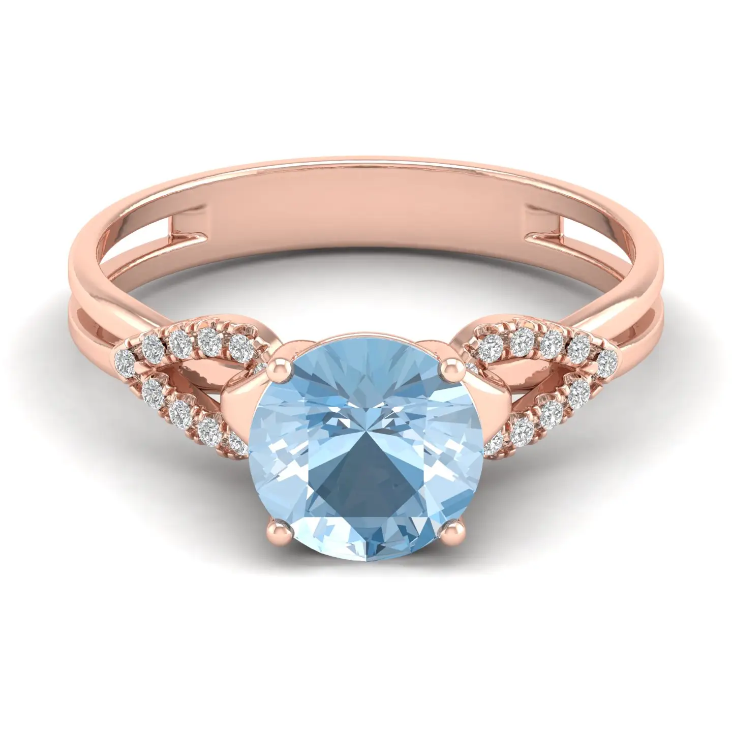 Natürlicher IGI Diamant Halbe del stein Aquamarin Edelstein Massive Roségold Ringe Hand gefertigte Silbers chmuck Exporteure aus Indien
