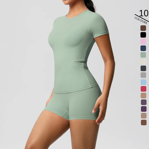 Women's Summer Sports <b>Bodysuits</b> Jumpsuits 2PC Quick-Drying Gym Leggings Cycling Shorts Set Breathable Stretchy <b>Slim</b> Fitness - Product Image 2