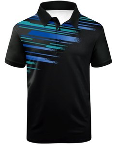 Polo à manches courtes pour homme personnalisé Noir avec des rayures graphiques bleu sarcelle Tissu respirant de qualité supérieure Vêtements de golf décontractés OEM - Product Image 1
