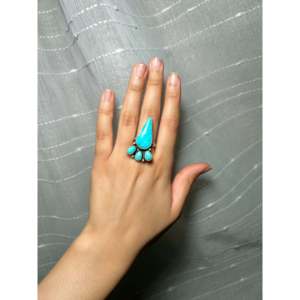 Navajo Handmade Fine Jewelry #8 Turquoise & Sterling <b>Silver</b> <b>Statement</b> <b>Ring</b> Size 8.25 Stylish Everyday Wear - Product Image 5