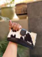 Dompet kulit sapi, dompet ponsel kulit bulu sapi bergaya Multi fungsi bulu dompet Barat untuk wanita kopling desainer unik