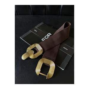 Ceinture élastique pour femme avec boucle dorée, ceinture pour veste, ceinture pour chemise, ceinture pour robe - Marron - Product Image 1