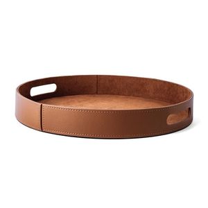 Leather <b>Large</b> <b>Tray</b> Traditional Round Shape Flat Serving <b>Trays</b> with High-quality Finished and Ergonomic Handles for Ease of Use - Product Image 3