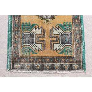 Turkish Small Rug 1.6x3.3 ft, Vintage <b>Brown</b> Abstract <b>Wool</b> Rug - Product Image 5