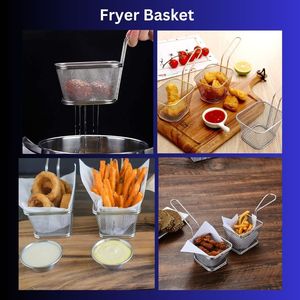High Quality Custom Logo Mini Mesh French Fry <b>Basket</b> Stainless Steel Serving Holder with Square Design for Fried Food - Product Image 6