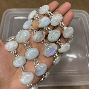 Piedra lunar Natural de Plata de Ley 925, pulsera de rutilo, cabujón ajustable, joyería de piedras preciosas, regalo de fiesta perfecto de moda para mujer - Product Image 1