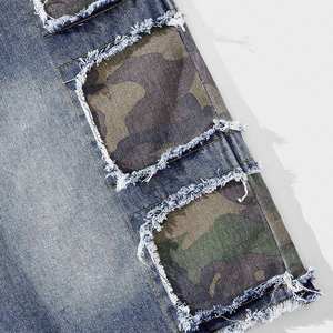 กางเกงยีนส์ขาสั้นเดนิมผู้ชายคุณภาพพรีเมียม สตรีทแวร์ 2026 ล้างแบบพิเศษ แต่งลายพรางแบบแพทช์เวิร์ค ซิปหน้า บริการ OEM - Product Image 2