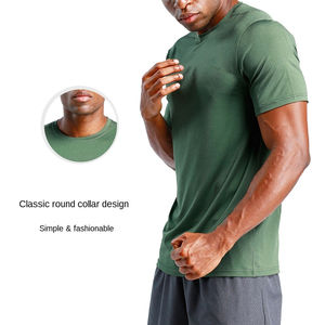 Vêtements de sport à haute élasticité pour hommes, vêtements de base, col rond, séchage rapide, t-shirts pour hommes, vente en gros de t-shirts d'été personnalisés, vêtements de sport - Product Image 3