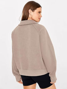 Sweat-shirts avec poche kangourou, sweat-shirt à fermeture éclair quart pour femme, sweat-shirt décontracté à coupe ample, polaire à demi-zip pour vêtements pour femmes - Product Image 2
