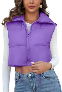 Automne hiver décontracté femmes laine Zip Crop sans manches veste nouveau Style de rue rembourré gilet avec bouffant col montant hommes veste - Product Image 4