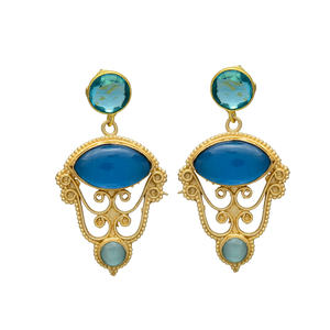 ต่างหูห้อยดีไซน์แบบโทนสีทองมาใหม่พร้อมต่างหูทองเหลืองควอตซ์อัญมณีสีฟ้าอ่อน - Product Image 1