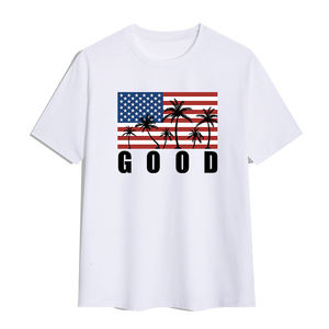 เสื้อยืดสีขาวลายกราฟิกธีมฤดูร้อนต้นมะพร้าวธงชาติอเมริกัน เสื้อยืดพิมพ์ลายระบายอากาศได้ดีสำหรับผู้ชาย - Product Image 2