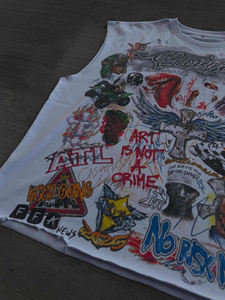 เสื้อกล้ามผ้าฝ้ายวินเทจสไตล์ทำสีซีดแบบย้อมกรด พิมพ์ลาย DTG ทรงโอเวอร์ไซส์ สตรีทแวร์ เสื้อยืดแขนกุด - Product Image 5