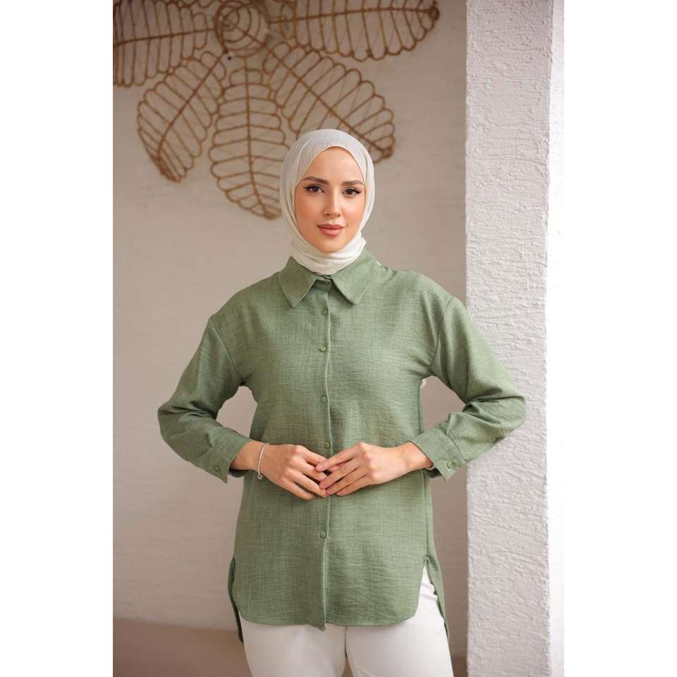 21412-Women's Shirt Linen Long - Khaki