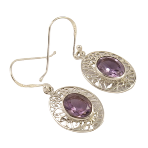 Bijoux de boucle d'oreille faits à la main en argent sterling massif 925 avec améthyste naturelle Bijoux en argent 925 - Product Image 1