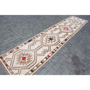 Alfombra Vintage, Alfombra Turca de 2.7x9.8 pies, Alfombra de Lana con Diseño Floral Marrón Rojizo - Product Image 3