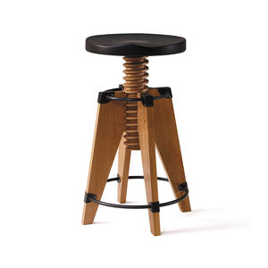 Tabouret de bar moderne Burgu en bois noir avec hauteur réglable, assise en bois massif, pieds en métal, options de couleur pour la maison, la salle à manger et le bureau - Product Image 1