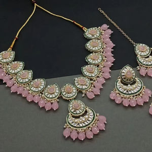 Conjunto de joyas chapadas en oro Kundan tradicional indio y conjunto de collar de cobre para mujeres y niñas accesorios indios joyería Mujer - Product Image 1