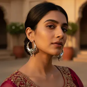 ต่างหูเงินทรงวงกลมแบบดั้งเดิม ดีไซน์ชนเผ่า ชุบโรเดียม ทอง ทันสมัย สำหรับผู้หญิง ทำจากทองเหลืองและทองแดง เหมาะสำหรับเป็นของขวัญ ประดับเพชรและมุก - Product Image 1