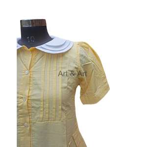 Cottagecore Short Sleeve Linen Midi <b>Dress</b> 100% Cotton with <b>Retro</b> Floral <b>Print</b> Peter Pan Collar Above Knee Casual Evening Wear - Product Image 5