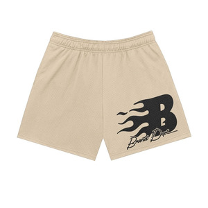 Shorts de sport pour homme en maille 100% coton doux 180 GSM, couleur beige, respirant, anti-humidité, écologique, avec cordon de serrage - Product Image 1