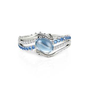 Jeulia Bypass Ocean <b>Wave</b> Oval Blue Topaz Fashion Engagement <b>Ring</b> - Product Image 1