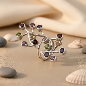 Bague en argent 925 plaqué rhodium avec pierre en zircon en forme de branche pour femme, bijoux cadeau - Product Image 2
