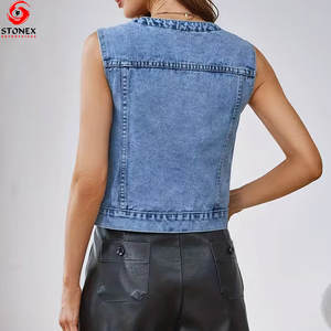 Meilleur gilet en jean décontracté pour femmes fabriqué, écologique, sans manches, avec col rabattu, 100% coton - Product Image 5
