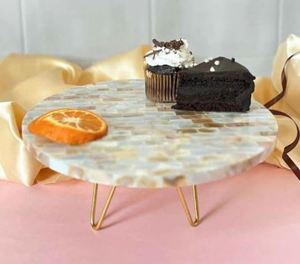 Elegant ARTISAN <b>CRAFT</b> Mother Pearl Cake Stand Handcrafted Eco-Friendly Dessert Stand Inlaid Shell Detailing Customizable Size - Product Image 4