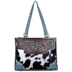 Sac fourre-tout de luxe en cuir de vachette véritable fait main, style western, pour femme, avec fermeture éclair, style bohème, modèle unique - Product Image 1