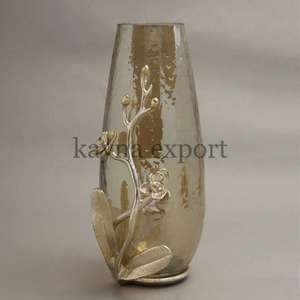 Luxury Handmade Glass Vase With Gold Metal Long Leaf Design For Wedding Tabletop Decor And Flower Arrangement Elegant Metal Vase - Product Image 6