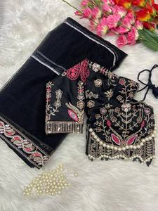 Sari de gasa de diseñador con pieza de blusa cosida, Sari brillante a rayas bordadas con blusa de diseño de trabajo a mano Moti - Product Image 6