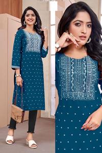 Viscose Rayon Print Embroidery Work Long <b>Kurtis</b> - Product Image 3
