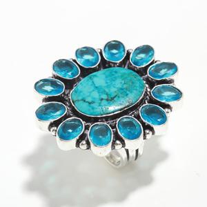 แหวนพลอยบุษราคัมเทอร์ควอยส์ & น้ำเงิน925ทำมือสำหรับผู้หญิงแหวนสวยงามแหวนสุดพิเศษสำหรับเป็นของขวัญสำหรับเธอ - Product Image 2