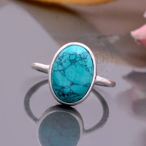 แหวนเงินเทอร์ควอยซ์สเตอร์ลิง925สินค้ามาใหม่ทำด้วยมือรูปไข่พลอยฮาวไลท์เครื่องประดับเก๋ๆสไตล์โบฮีเมียนสำหรับผู้หญิง - Product Image 3