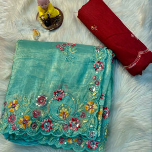 Premium Gold Crush Lace Saree hecho a mano Multi-Thread Lentejuelas Arco Cut Border Pallu Work para todas las ocasiones Étnicamente Bandana - Product Image 1