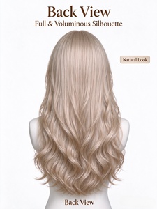 Perruque en fibres capillaires blondes froides, longue et ondulée, aspect cheveux naturels, ligne de cheveux naturelle, lisse et soyeuse, pour usage quotidien - Product Image 5