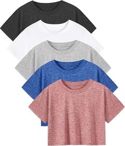 Haut court athlétique à coupe sèche pour femmes à manches courtes col rond t-shirt d'entraînement de yoga respirant avec décoration de logo - Product Image 6