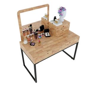 Cómoda Moderna BTD68043 con 2 Cajones, Madera de Caucho y Roble MDF, Patas de Hierro y Tapa de Vidrio, Diseño de Muebles Antiguos para Dormitorio - Product Image 1