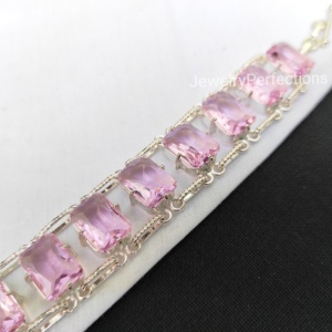 สร้อยข้อมือแฟชั่นแบบปรับได้สำหรับปาร์ตี้ทำจากเงินเจียระไนคริสตัลโรสควอทซ์ทันสมัย - Product Image 3