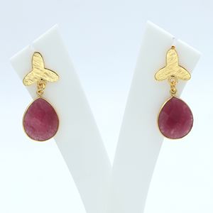 Handmade Dua Pink <b>Jade</b> Flower Pear Drop Earrings 18K Gold Plated Brass Trendy Elegant Natural Gemstone Women's Wedding <b>Jewelry</b> - Product Image 4