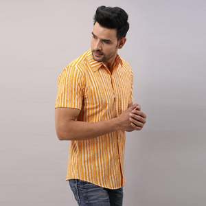 Yellow Striped Cotton Dress <b>Shirt</b> for Men Breathable & 100% Cotton ODM Supply Sizing 6XL & XL - Product Image 4
