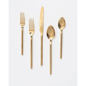 Service de couverts en acier inoxydable poli doré avec motif elsimple et de haute qualité pour les repas haut de gamme - Product Image 2