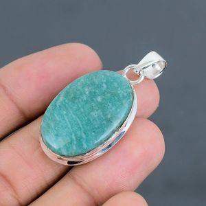Elegante Colgante Clásico de Plata de Ley 925 con Corte Ovalado en Forma de Corazones y Piedra Preciosa Amazonita para Regalos de Aniversario - Product Image 3